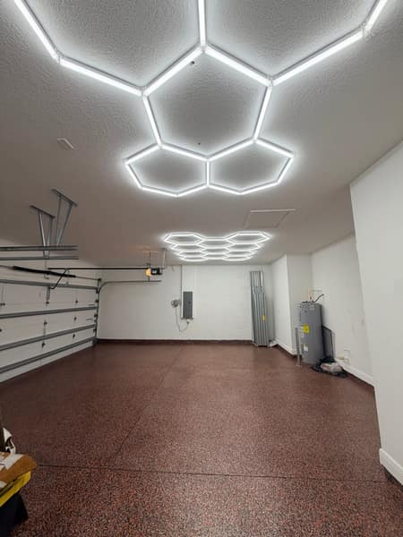 Epoxy garage build with hex lighting