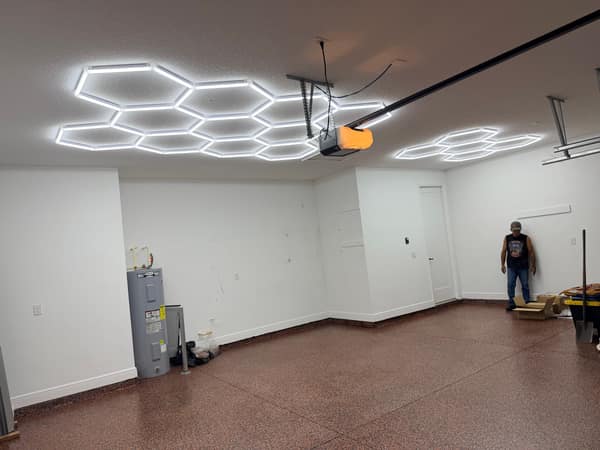Epoxy Garage with Hex Lighting