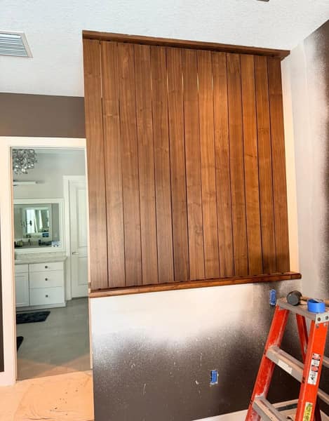 Finished wood slat feature wall