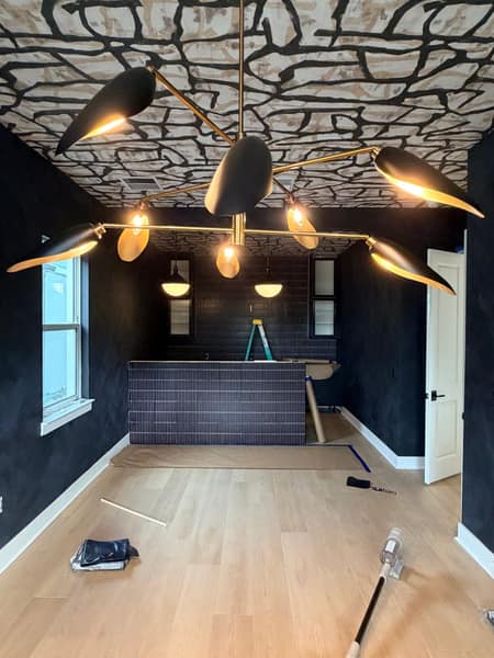Black Tile Bar with Feature Lighting