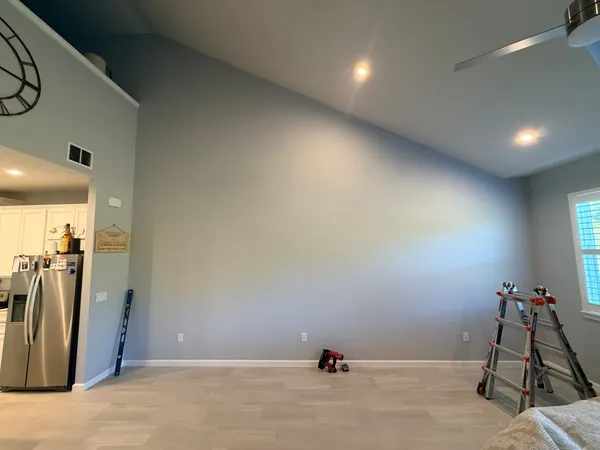 Vaulted wall before wainscoting feature wall installation
