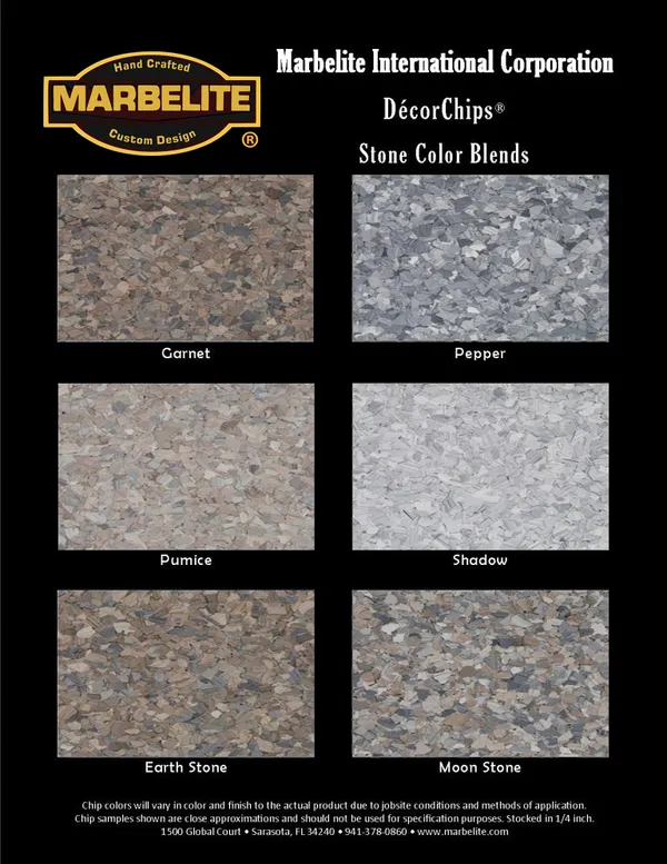 Marbelite DécorChips stone color blends chart