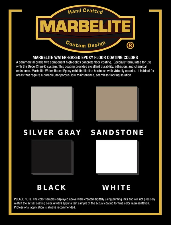 Marbelite water-based epoxy floor coating color chart